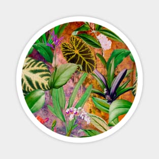 Stylish Tropical floral leaves and foliage botanical illustration, botanical pattern, tropical plants, orange yellow leaves pattern over a Magnet